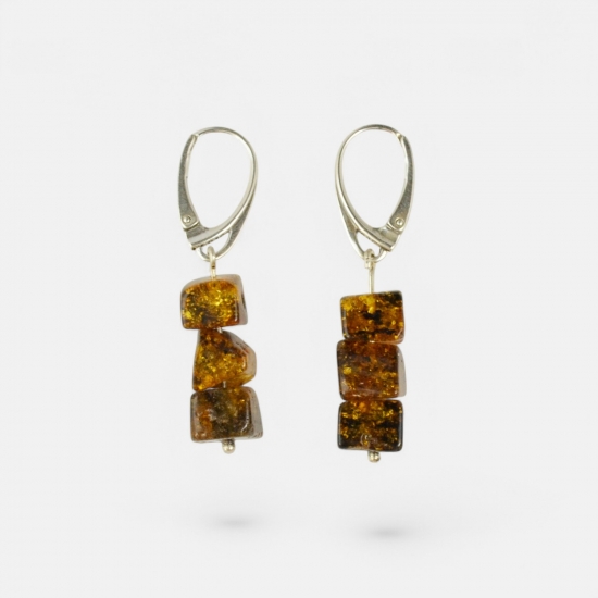 Irregular green amber earrings